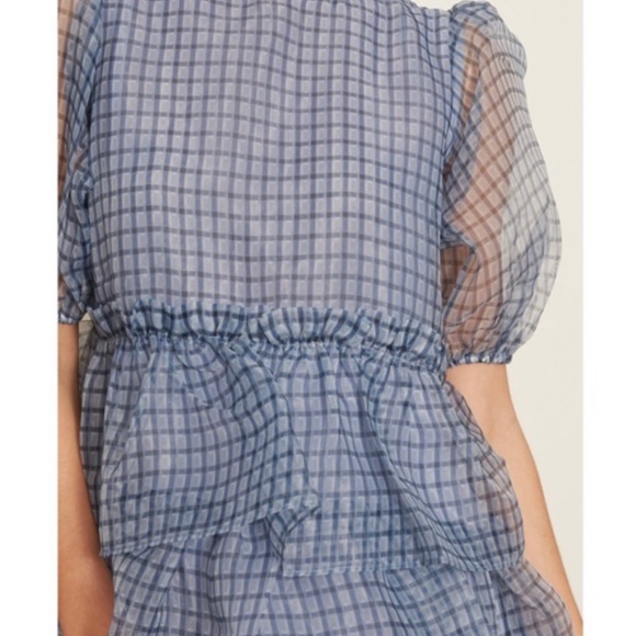 NWT Ganni Gingham Organza Mini Dress Heather 38 - Picture 4 of 4